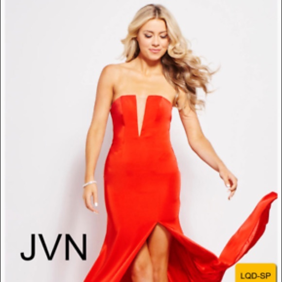 JVN Jovani Strapless Red Prom Dress - Picture 1 of 5